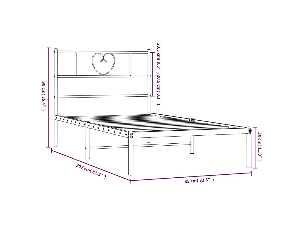 Cadre de lit métal sans matelas avec tête de lit blanc 80x200cm