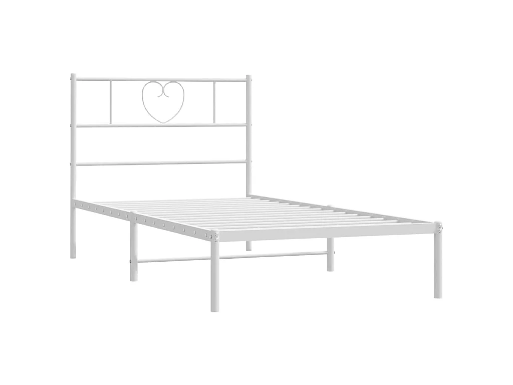 Cadre de lit métal sans matelas avec tête de lit blanc 80x200cm