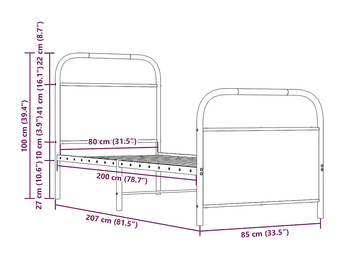 Estructura de cama sin colchón 80x200 cm madera roble Sonoma