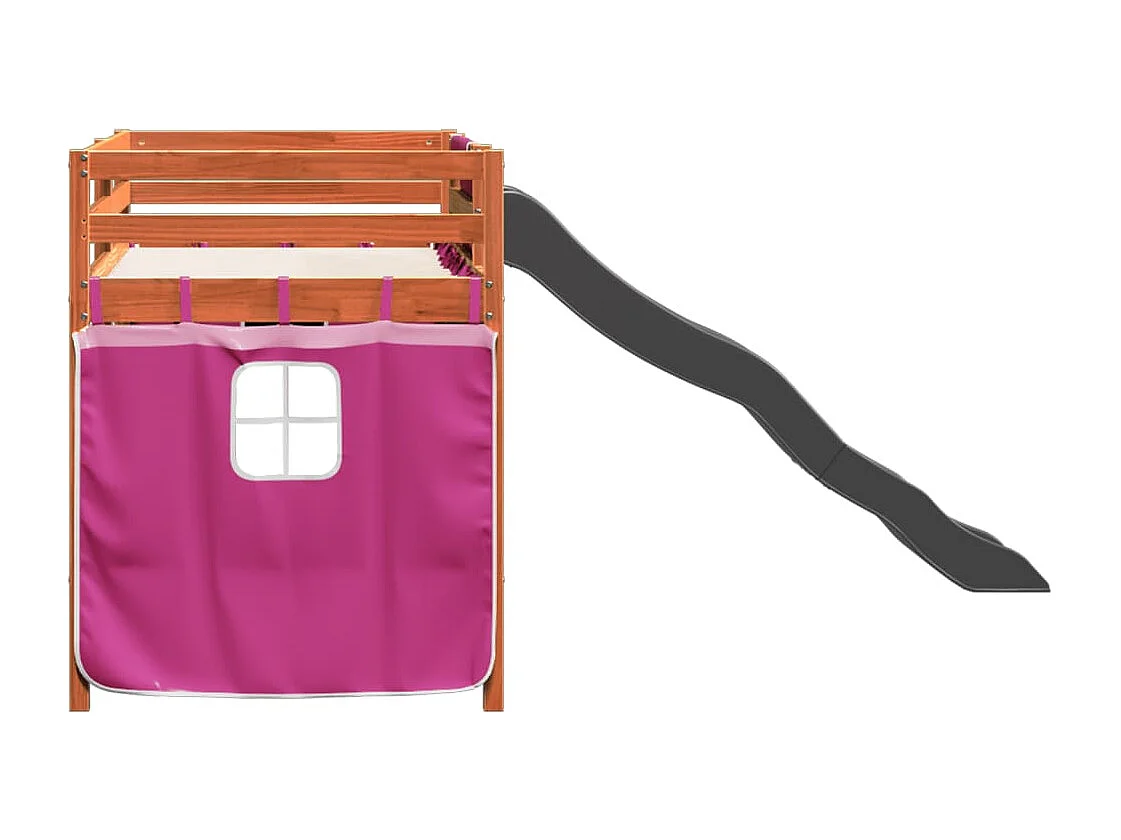 Letto a Soppalco con Tende Bambini Rosa 80x200 cm Massello Pino