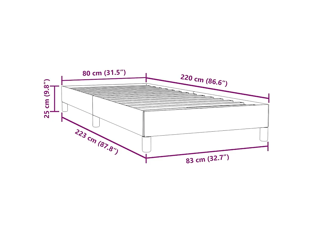 Sommier à lattes de lit sans matelas gris foncé 80x220 cm