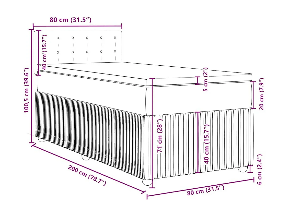 Cama box spring con colchón tela gris taupe 80x200 cm
