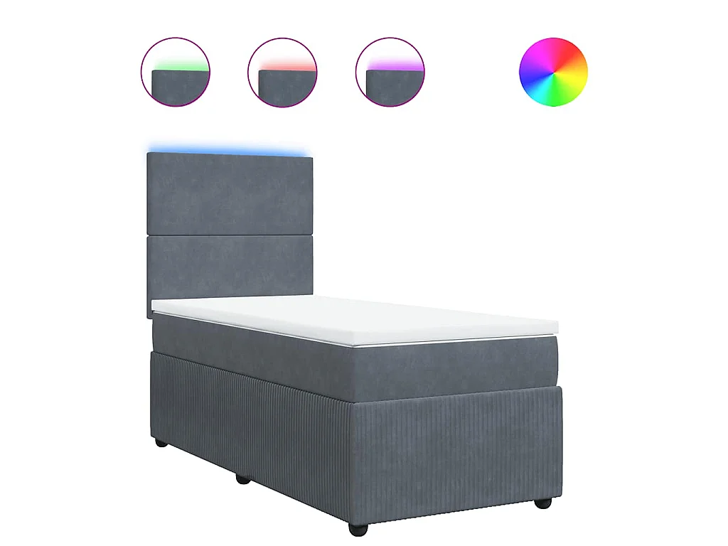 Cama box spring con colchón terciopelo gris oscuro 80x200 cm