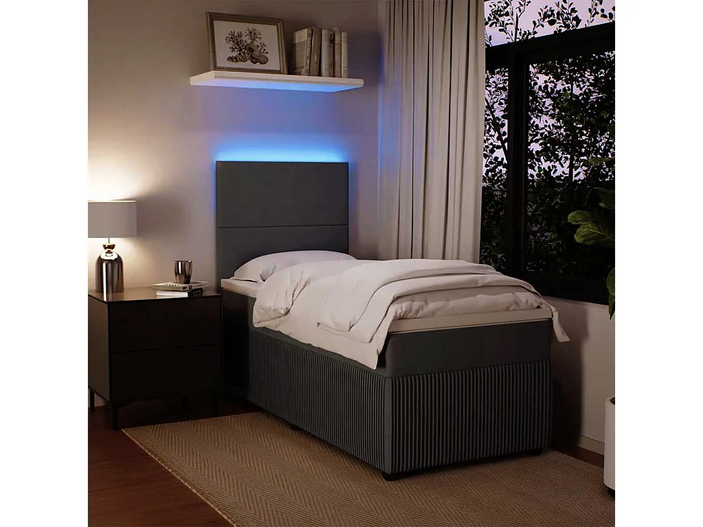 Cama box spring con colchón terciopelo gris oscuro 80x200 cm