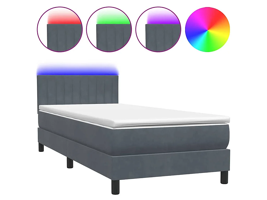 Sommier à lattes de lit et matelas et LED gris foncé 80x220 cm velours