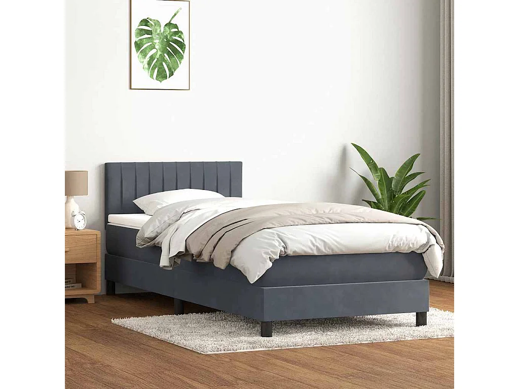 Sommier à lattes de lit et matelas et LED gris foncé 80x220 cm velours