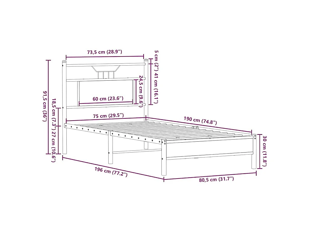 Cadre de lit sans matelas chêne sonoma 75x190 cm