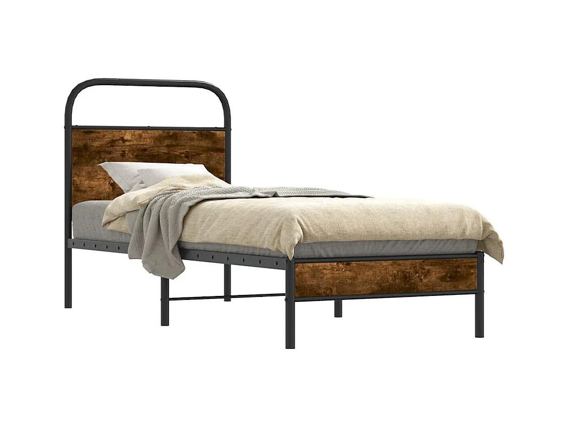 Cadre de lit sans matelas chêne fumé 75x190cm bois d'ingénierie