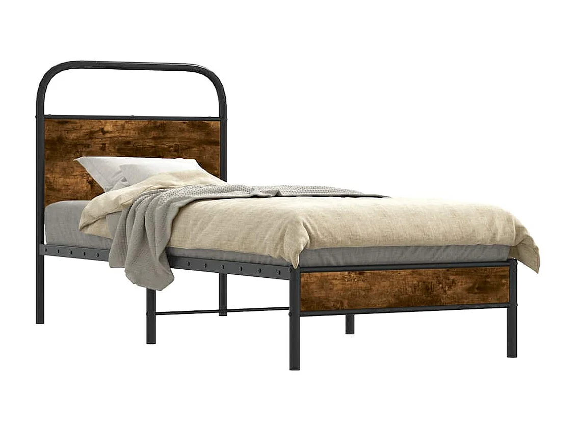 Cadre de lit sans matelas chêne fumé 75x190cm bois d'ingénierie