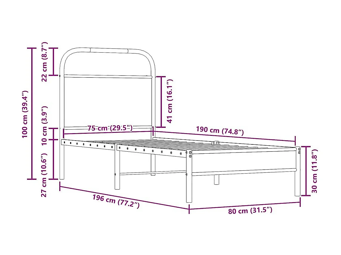 Cadre de lit sans matelas chêne fumé 75x190cm bois d'ingénierie