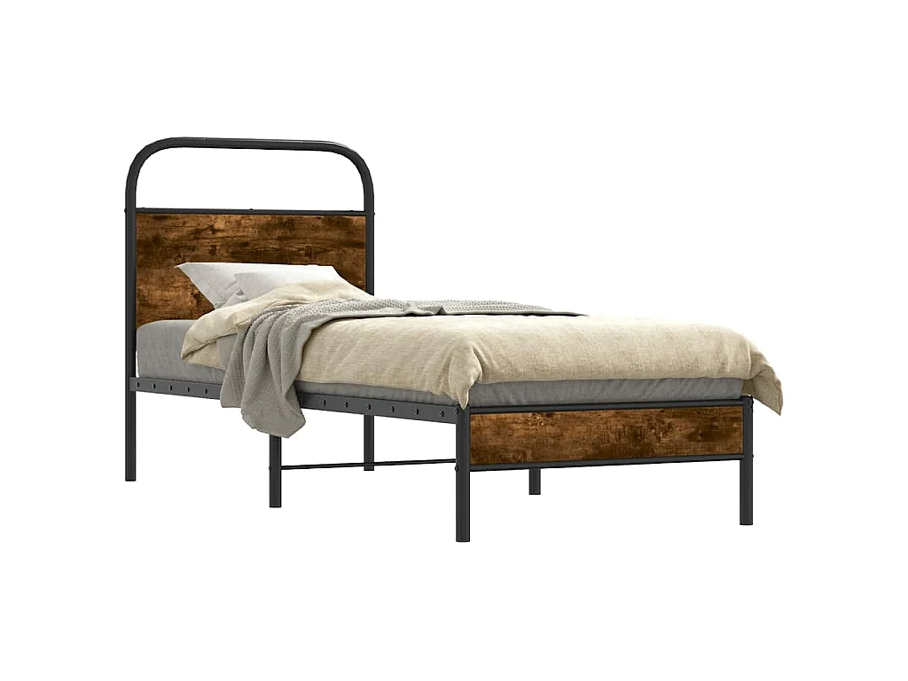 Cadre de lit sans matelas chêne fumé 75x190cm bois d'ingénierie