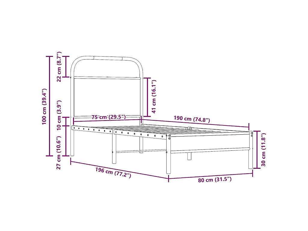 Cadre de lit sans matelas chêne fumé 75x190cm bois d'ingénierie