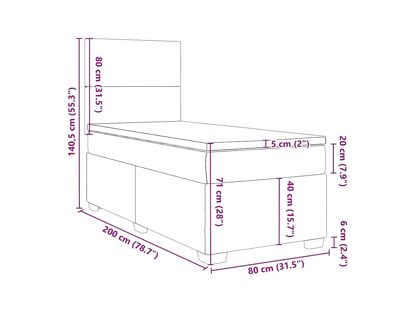Boxspring met matras fluweel blauw 80x200 cm