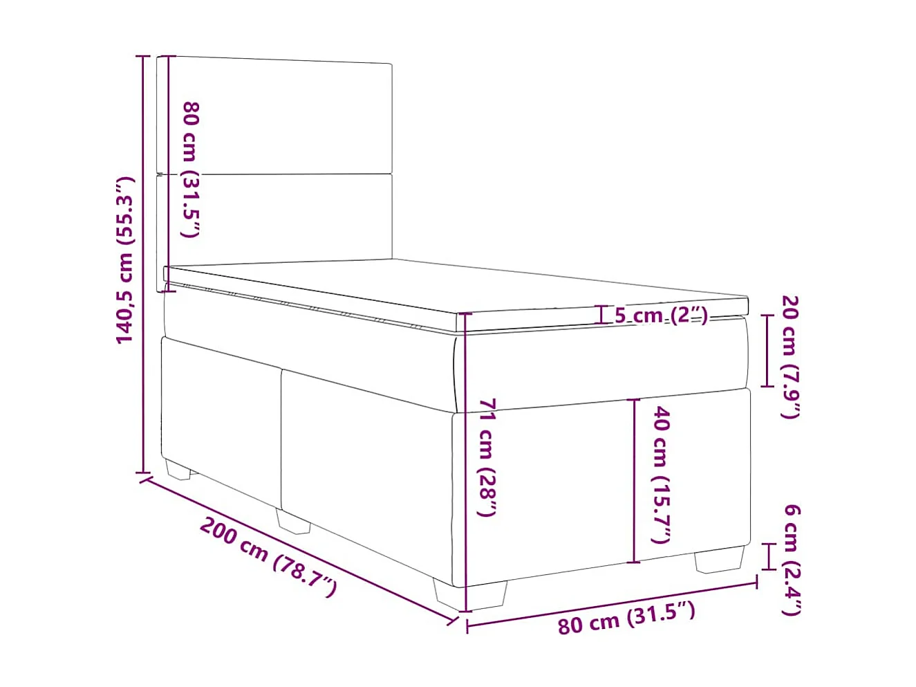 Boxspringbett mit Matratze Blau 80x200 cm Samt