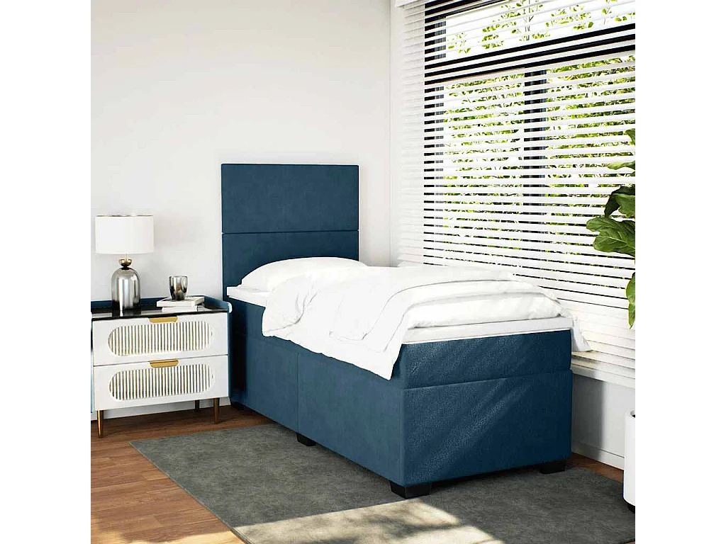 Cama boxspring com colchão 80x200 cm veludo azul