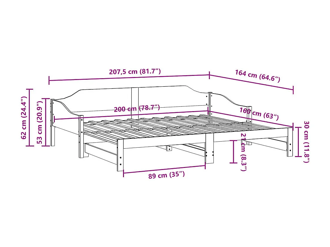 Lit de jour et lit gigogne sans matelas 80x200 cm bois massif