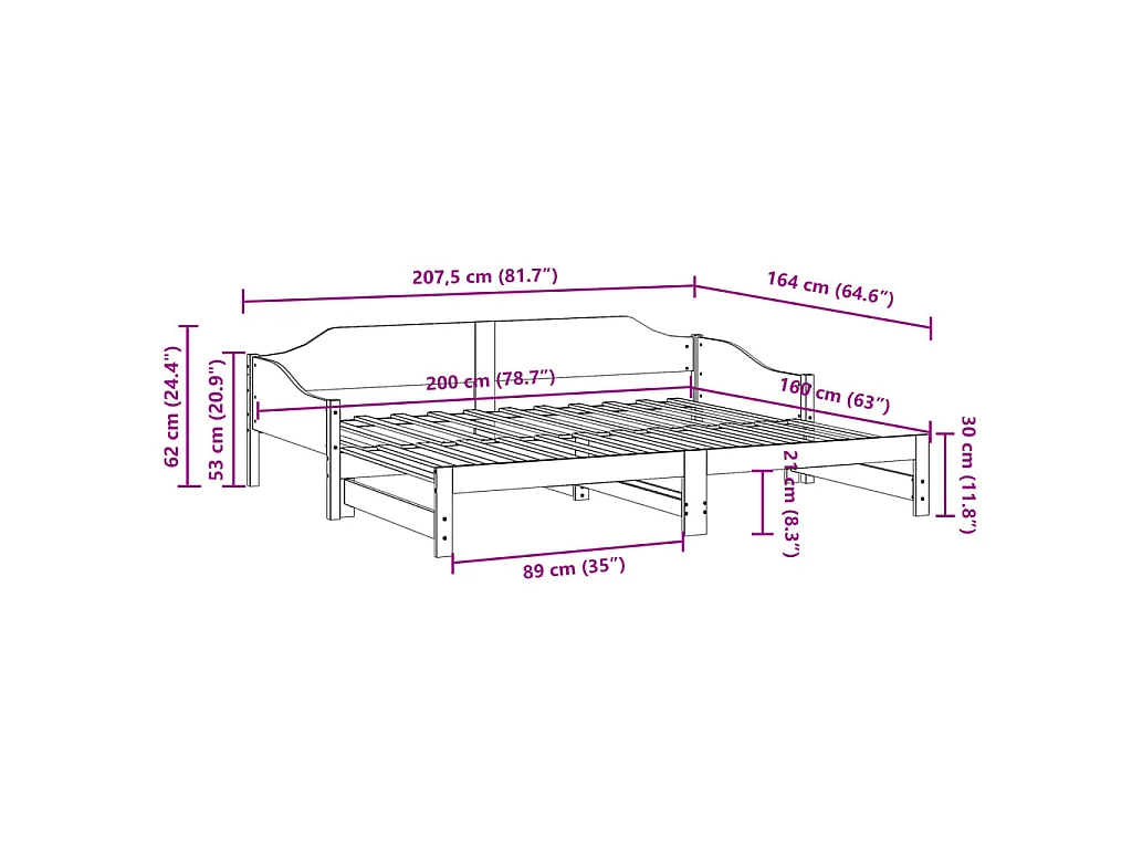 Lit de jour et lit gigogne sans matelas 80x200 cm bois massif