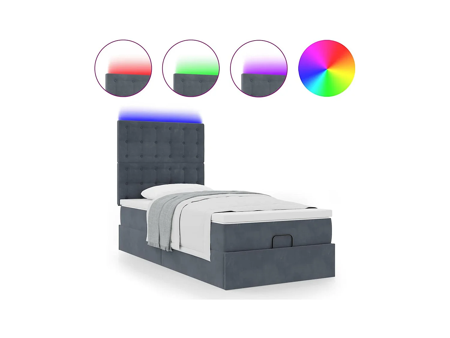 Cadre de lit ottoman avec matelas gris foncé 80x200 cm velours