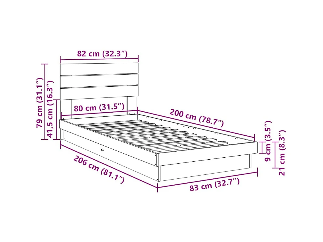 Cadre de lit avec tête de lit sans matelas 80x200 cm