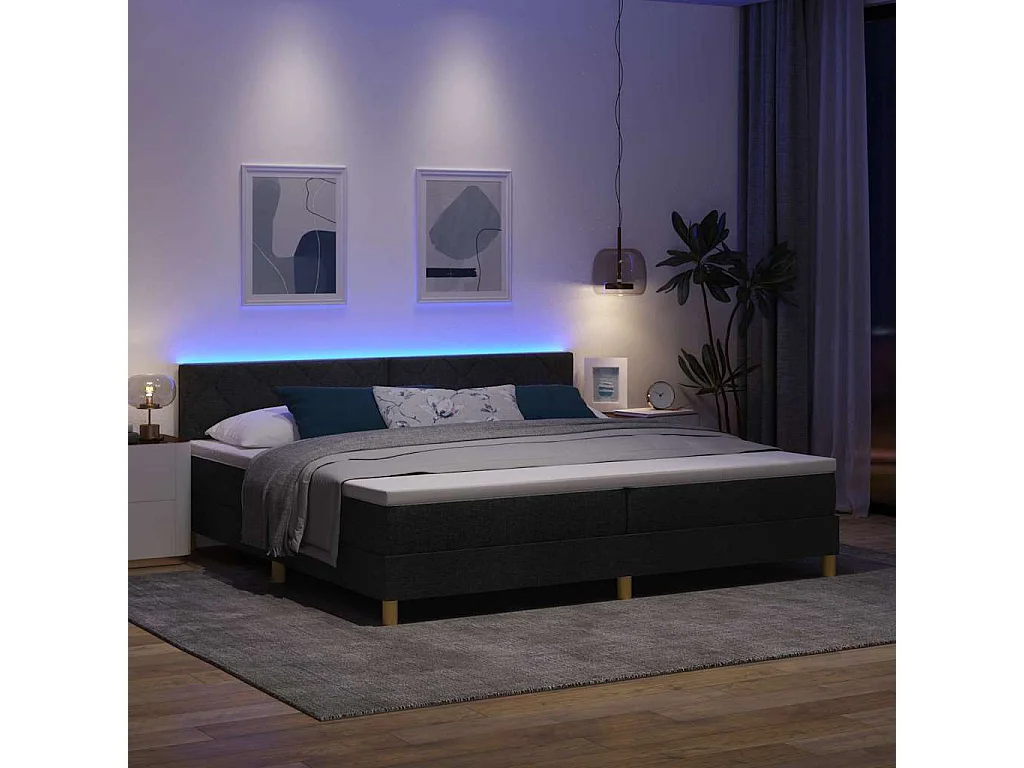 Lit à ressorts avec matelas Noir 200 x 200 cm tissu