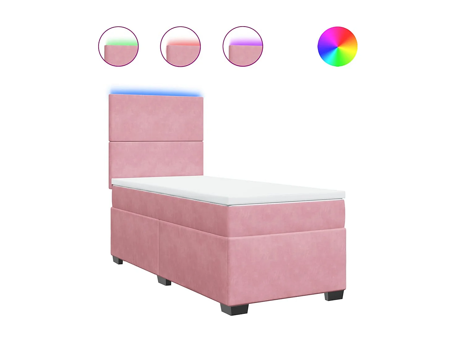 Cama box spring con colchón terciopelo rosa 80x200 cm