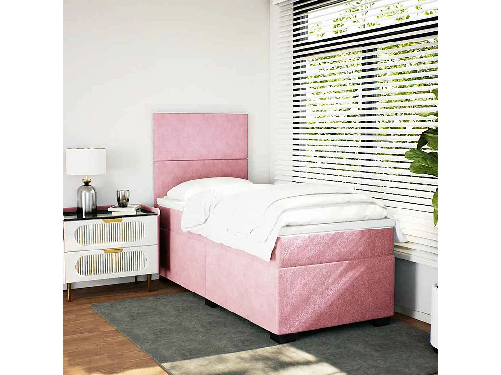 Cama box spring con colchón terciopelo rosa 80x200 cm