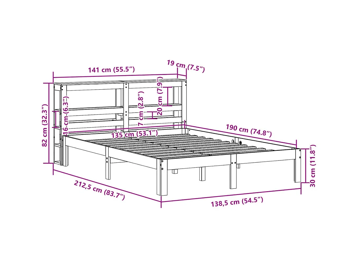 Letto senza Materasso Marrone Cera 135x190 cm in Legno di Pino