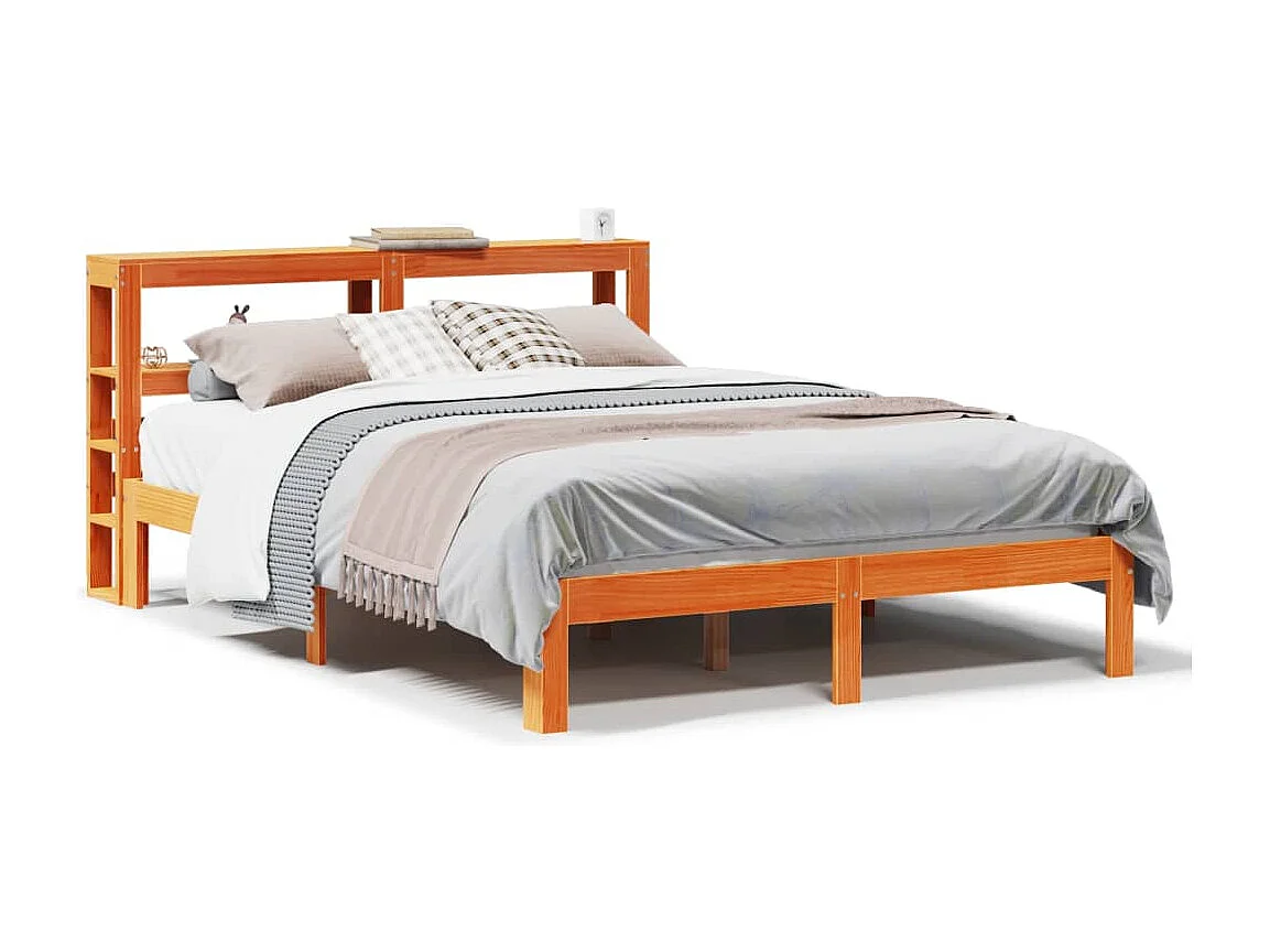 Cama sem colchão 135x190 cm madeira pinho maciça castanho-mel