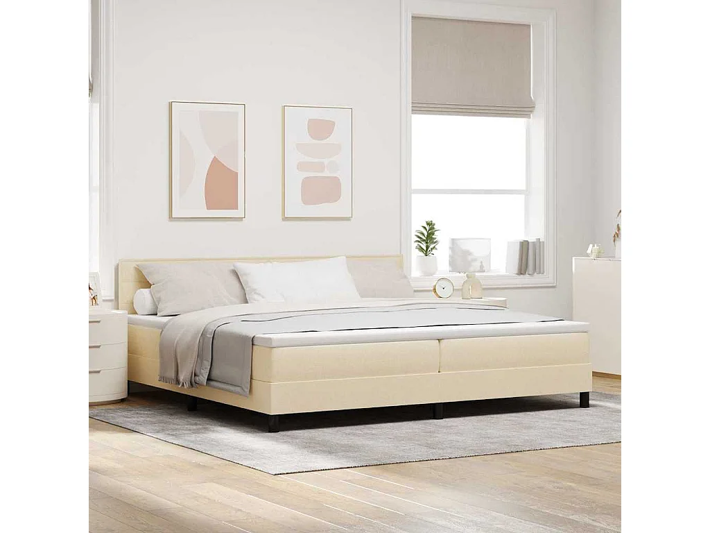 Letto a molle con testiera Crema 200 x 200 cm Tessuto
