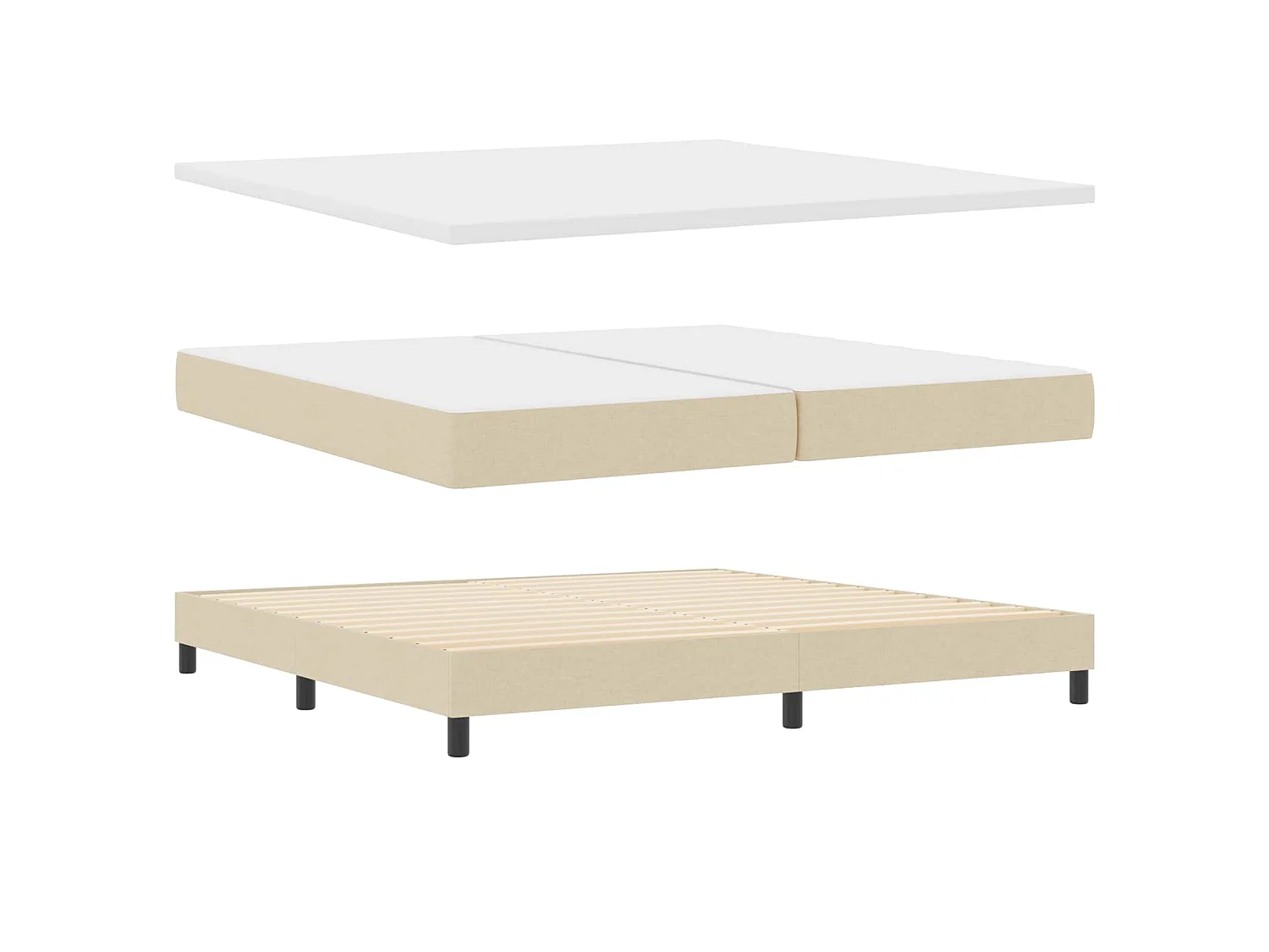 Letto a molle con testiera Crema 200 x 200 cm Tessuto