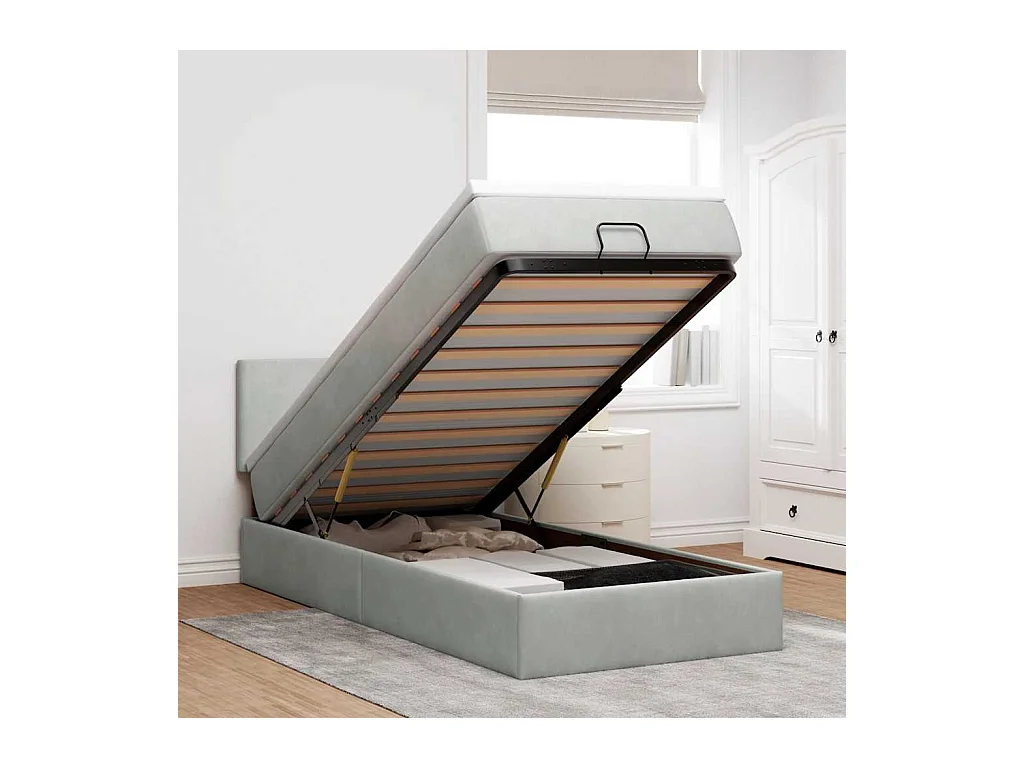 Cadre de lit ottoman avec matelas gris clair 80x200 cm velours