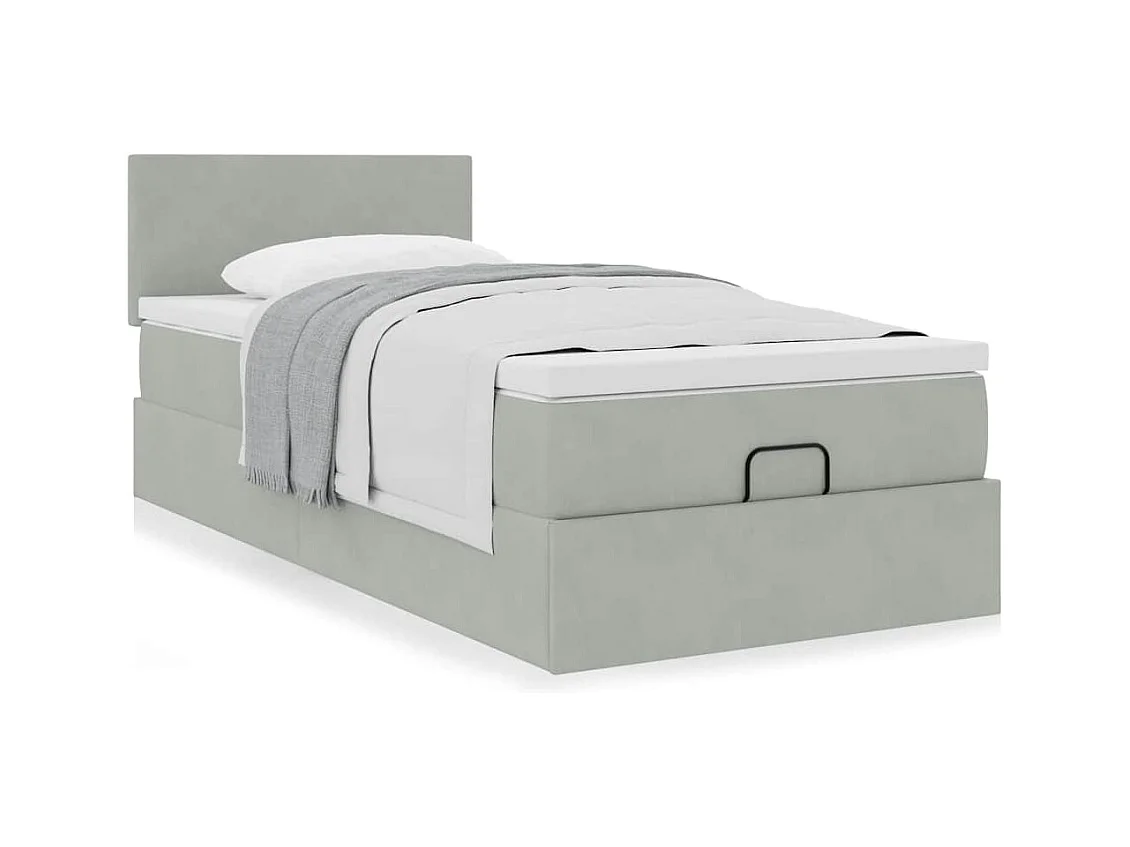 Cadre de lit ottoman avec matelas gris clair 80x200 cm velours