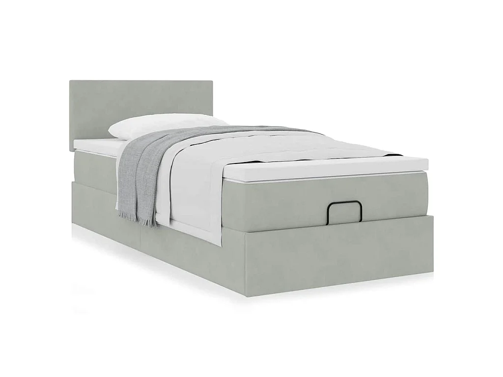 Ottoman-Bett mit Matratze Hellgrau 80x200 cm Samt