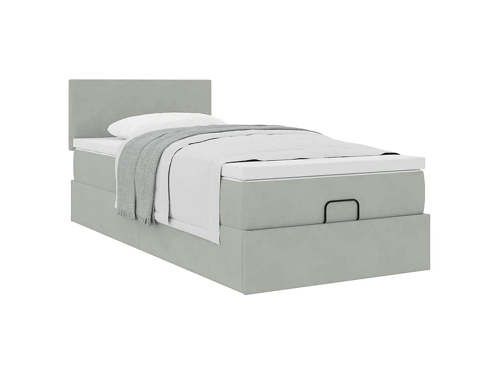 Ottoman-Bett mit Matratze Hellgrau 80x200 cm Samt