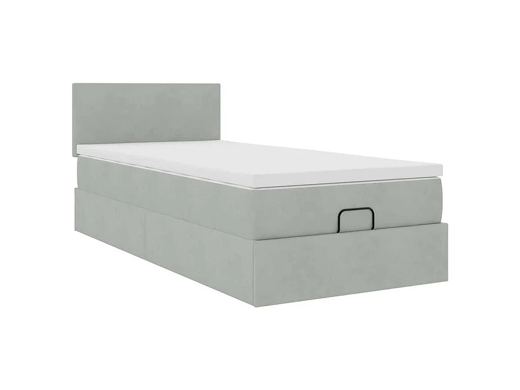 Ottoman-Bett mit Matratze Hellgrau 80x200 cm Samt