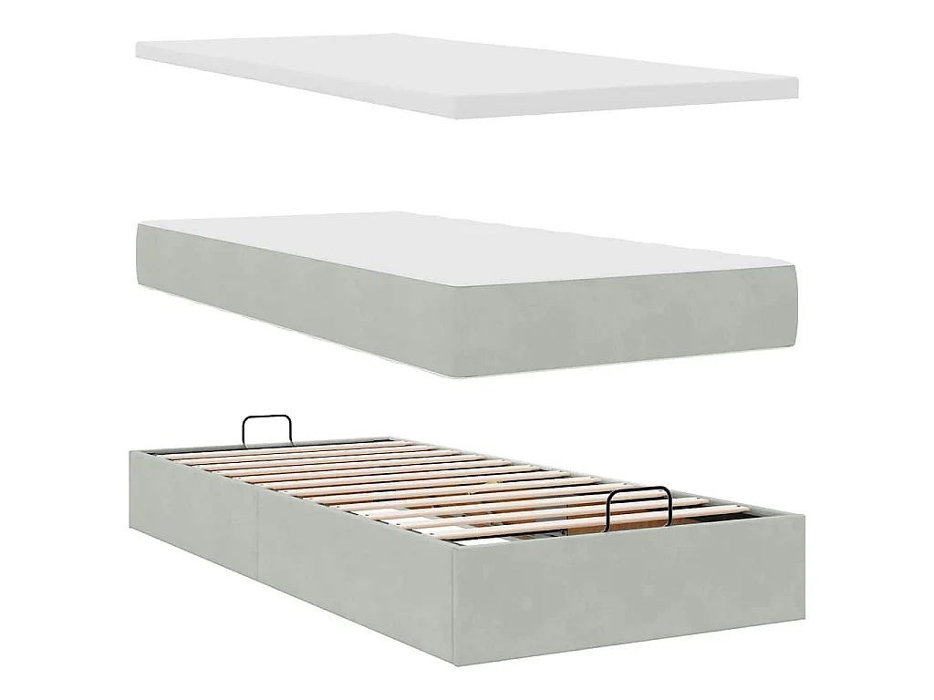 Ottoman-Bett mit Matratze Hellgrau 80x200 cm Samt
