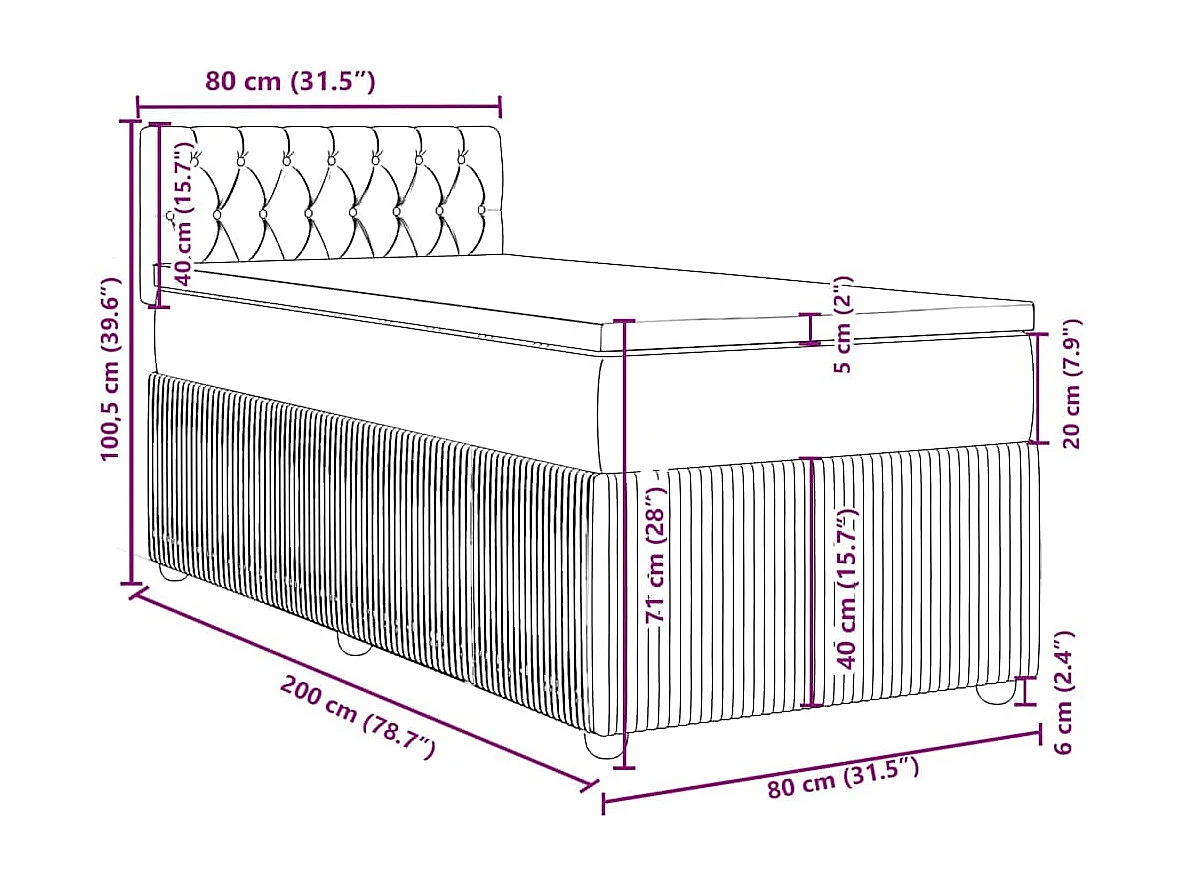 Cama box spring con colchón tela gris oscuro 80x200 cm