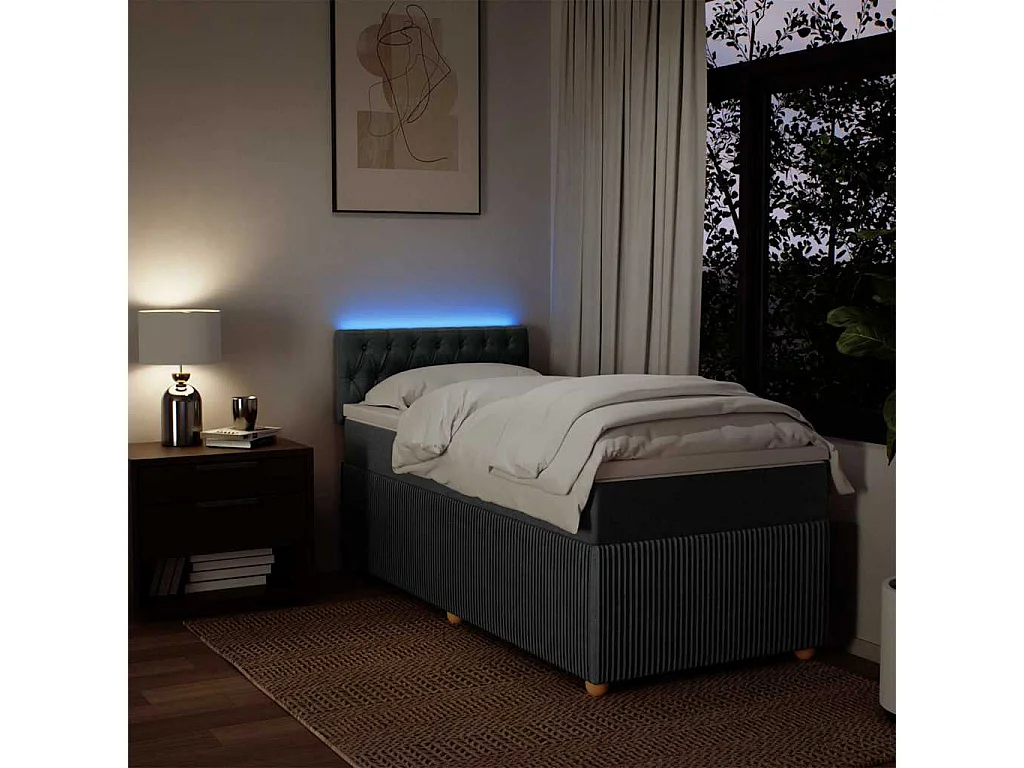 Cama box spring con colchón tela gris oscuro 80x200 cm