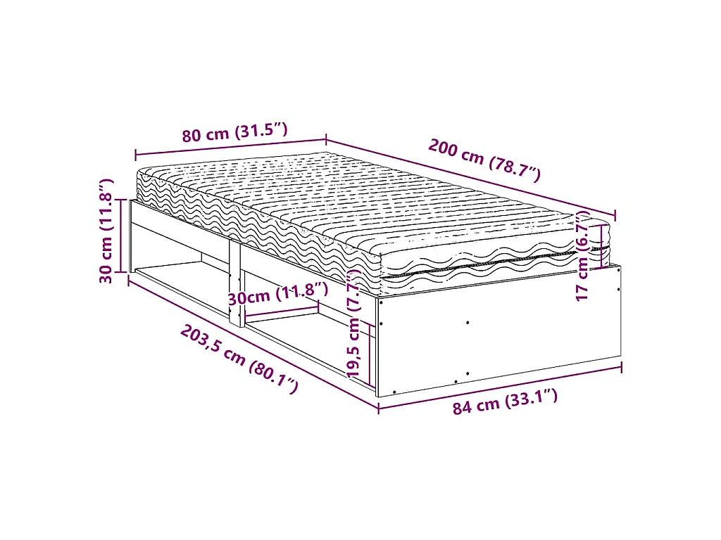 Slaapbank met matras 80x200 cm massief grenenhout wasbruin