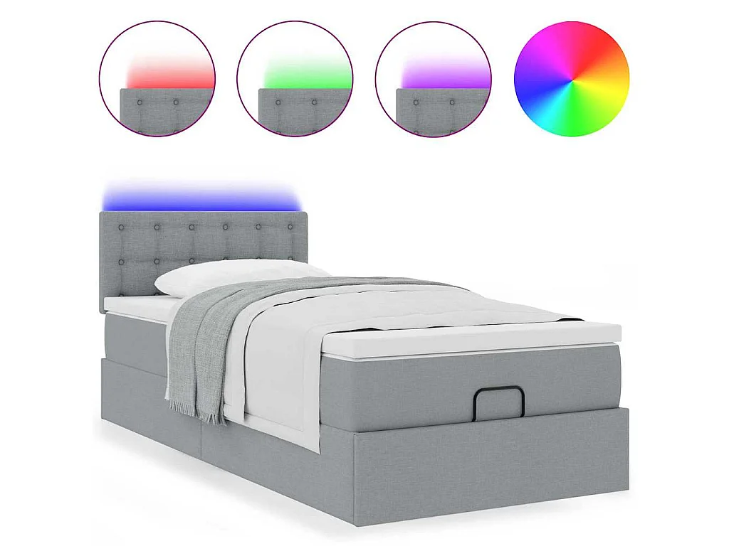 Pouf Letto con Materasso e LED Grigio Chiaro 80x200cm Tessuto