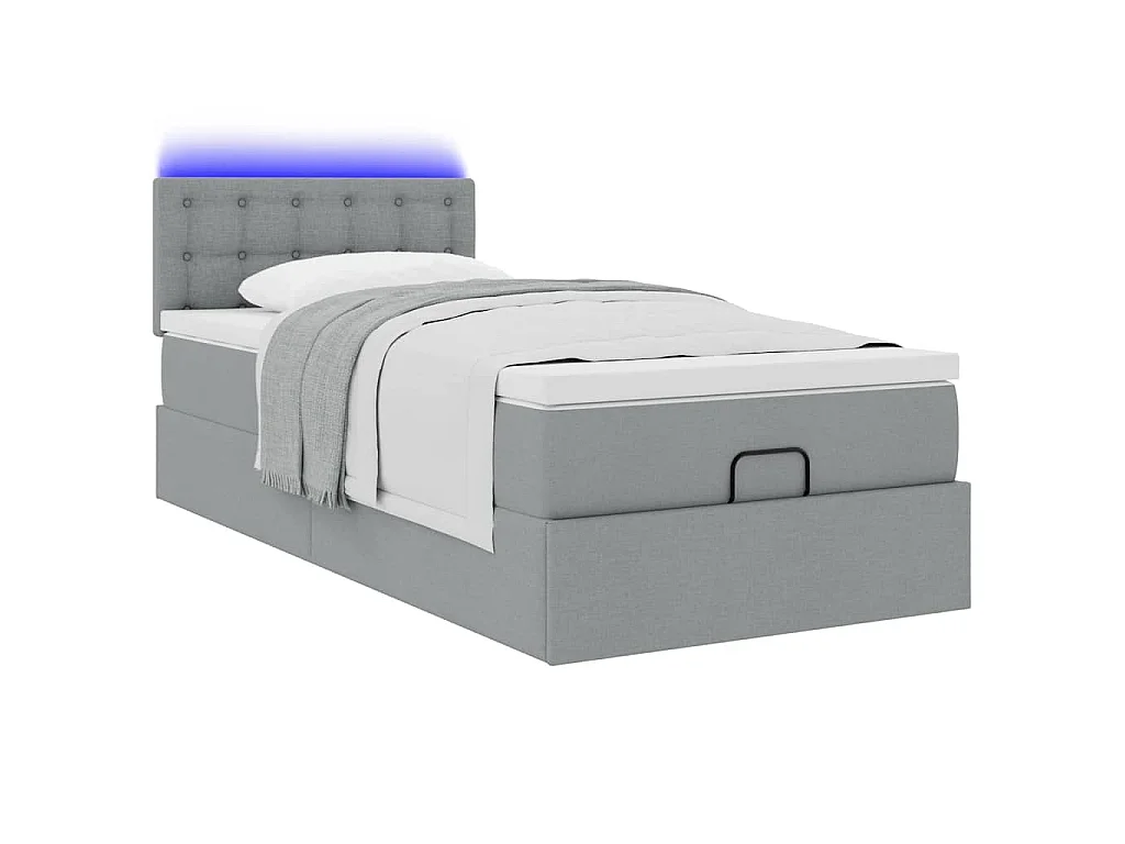 Pouf Letto con Materasso e LED Grigio Chiaro 80x200cm Tessuto