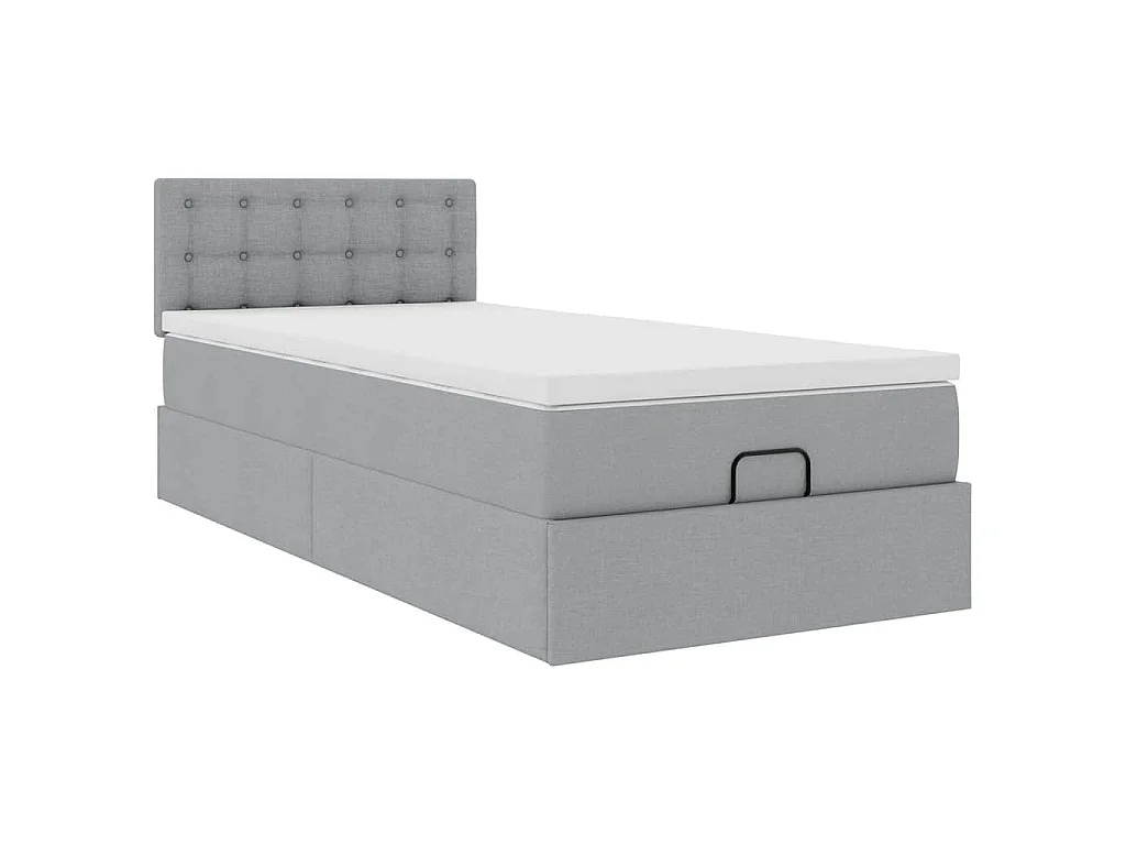 Ottomane Bett mit Matratze & LEDs Hellgrau 80x200 cm Stoff