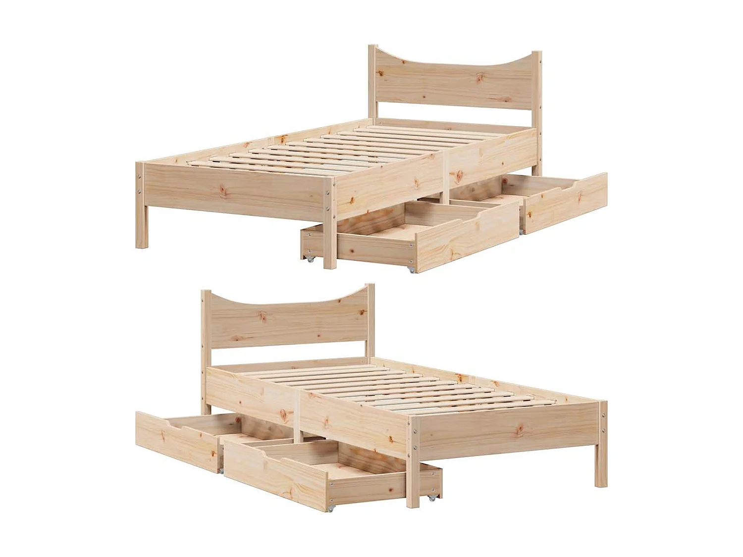 Bedframe met lades massief grenenhout 75x190 cm