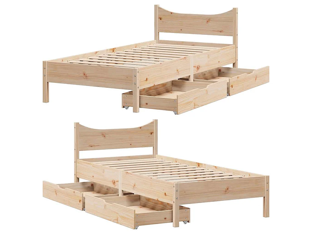 Cadre de lit avec tiroirs 75x190 cm bois de pin massif