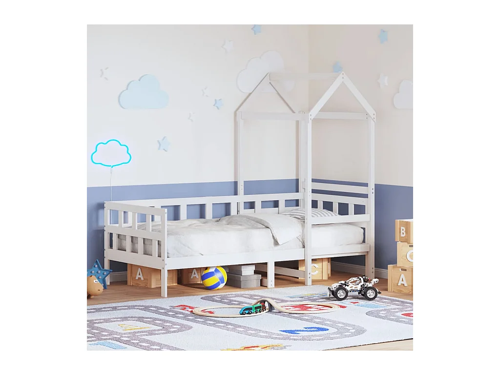 Tagesbett mit Dach Weiß 80x200 cm Massivholz Kiefer