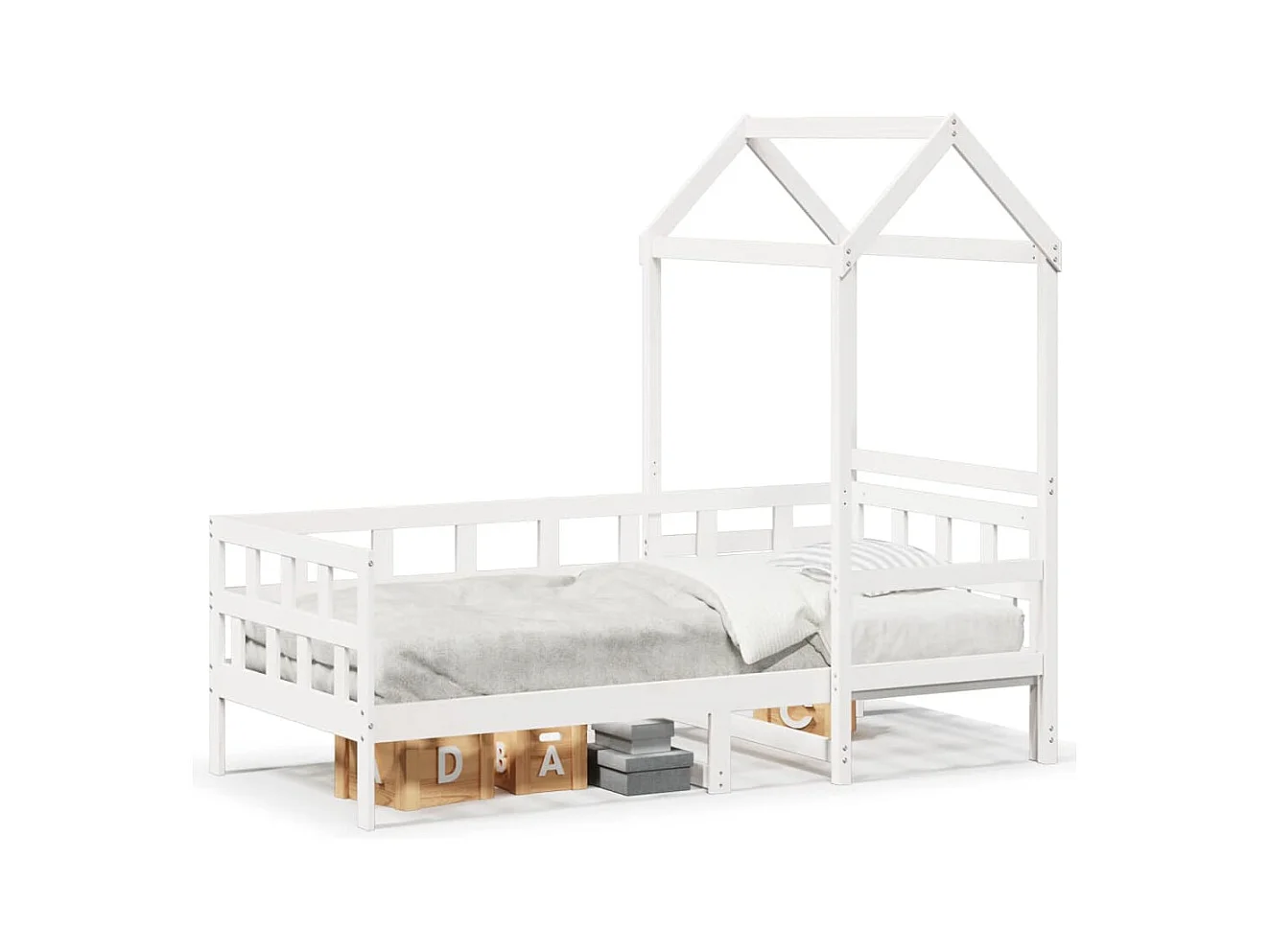 Tagesbett mit Dach Weiß 80x200 cm Massivholz Kiefer
