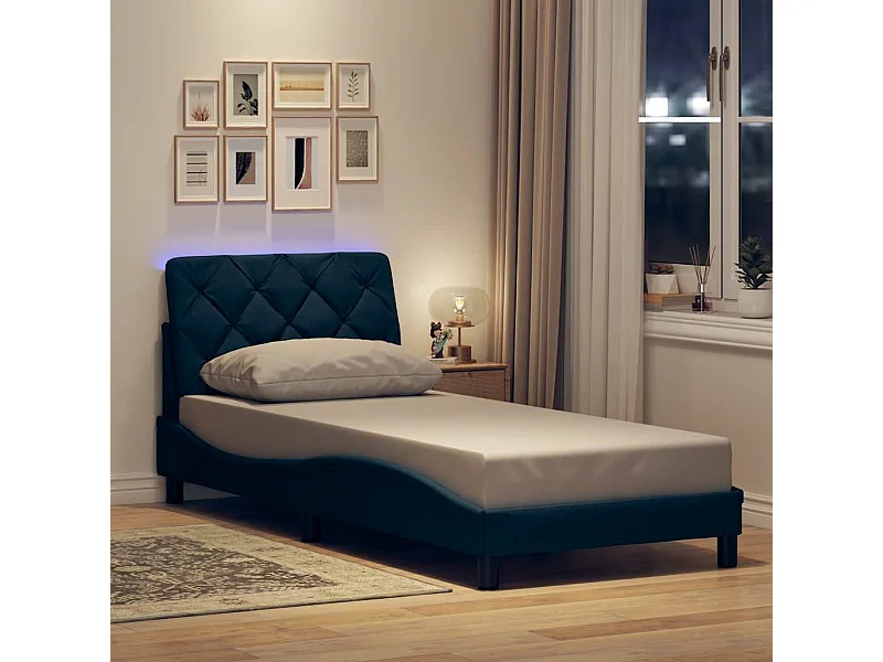 Bettgestell mit LED ohne Matratze Blau 80x200 cm Stoff