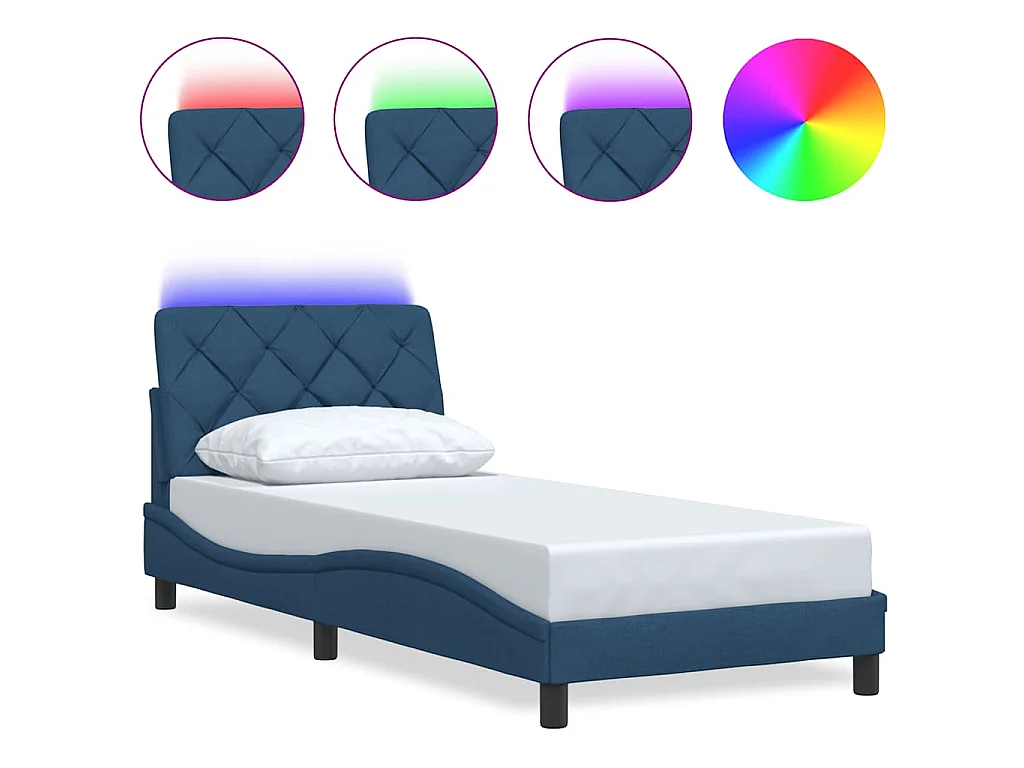 Bedframe met LED zonder matras 80x200 cm stof blauw