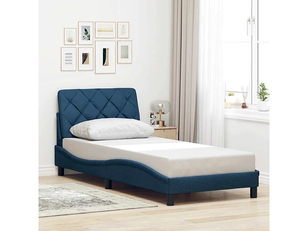 Bedframe met LED zonder matras 80x200 cm stof blauw