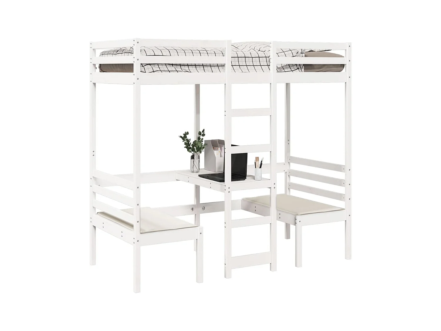 Lit mezzanine avec bureau et chaises blanc 75x190 cm pin massif
